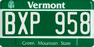 VT license plate BXP958