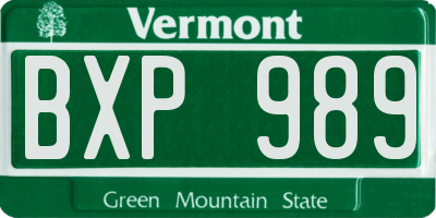 VT license plate BXP989
