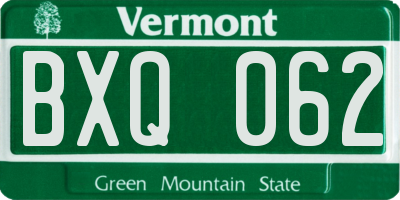 VT license plate BXQ062