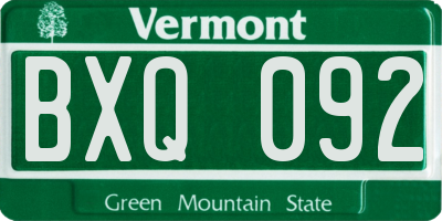 VT license plate BXQ092