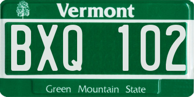 VT license plate BXQ102