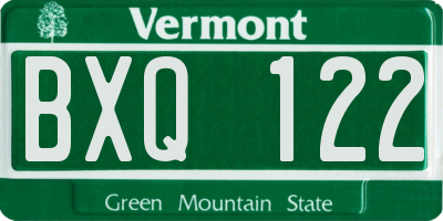 VT license plate BXQ122