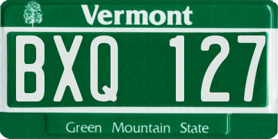 VT license plate BXQ127
