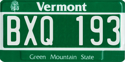 VT license plate BXQ193