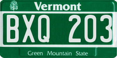 VT license plate BXQ203