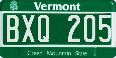 VT license plate BXQ205