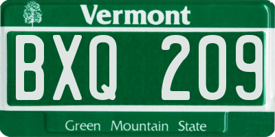 VT license plate BXQ209