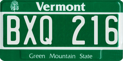 VT license plate BXQ216