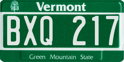 VT license plate BXQ217