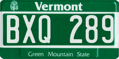 VT license plate BXQ289