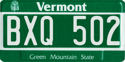 VT license plate BXQ502