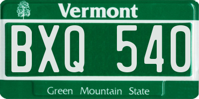 VT license plate BXQ540