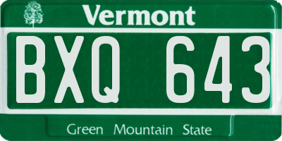 VT license plate BXQ643