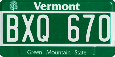 VT license plate BXQ670