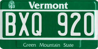 VT license plate BXQ920