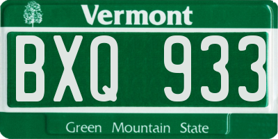 VT license plate BXQ933
