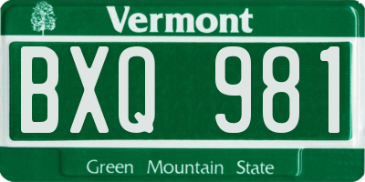 VT license plate BXQ981