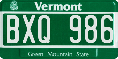 VT license plate BXQ986