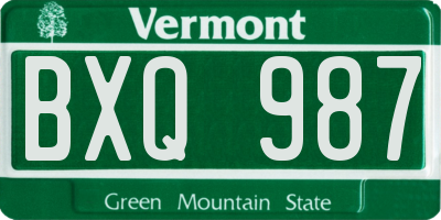 VT license plate BXQ987