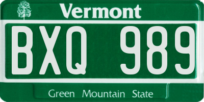VT license plate BXQ989