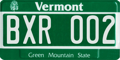 VT license plate BXR002