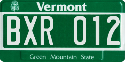 VT license plate BXR012