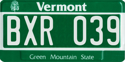 VT license plate BXR039