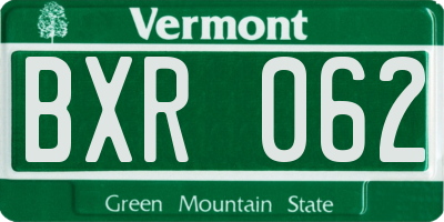 VT license plate BXR062