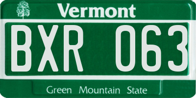 VT license plate BXR063
