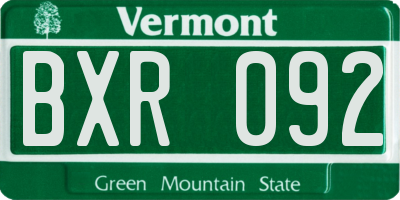 VT license plate BXR092