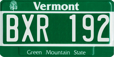 VT license plate BXR192