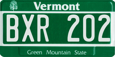 VT license plate BXR202