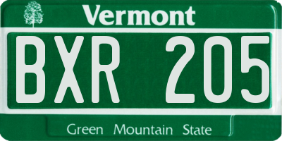 VT license plate BXR205