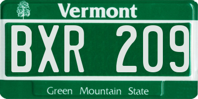 VT license plate BXR209