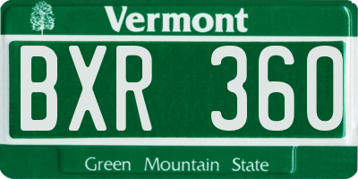 VT license plate BXR360