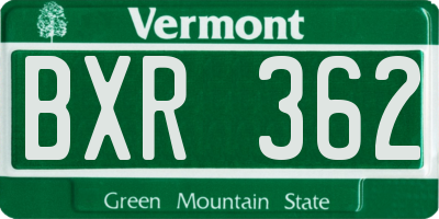 VT license plate BXR362