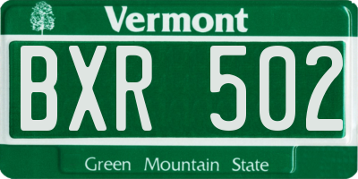 VT license plate BXR502