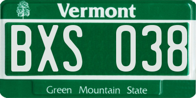 VT license plate BXS038