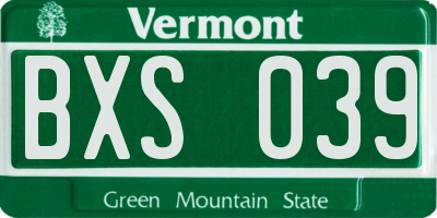 VT license plate BXS039