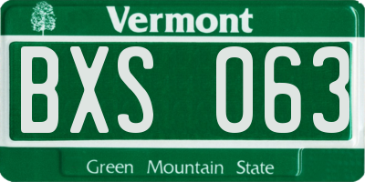 VT license plate BXS063