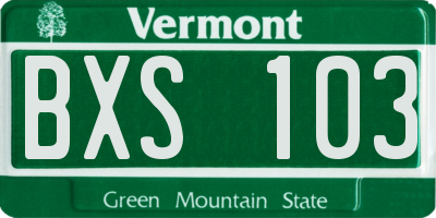 VT license plate BXS103
