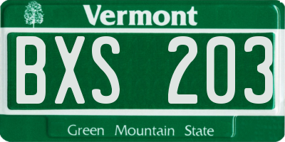 VT license plate BXS203