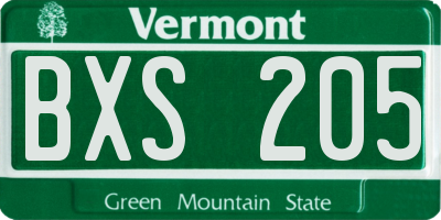 VT license plate BXS205