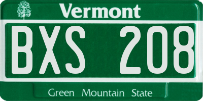 VT license plate BXS208