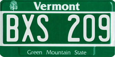 VT license plate BXS209