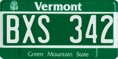 VT license plate BXS342