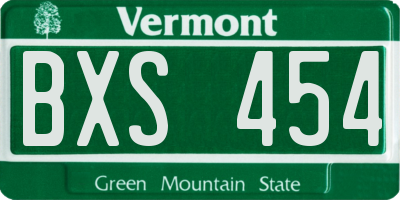 VT license plate BXS454