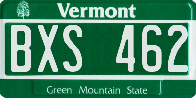 VT license plate BXS462