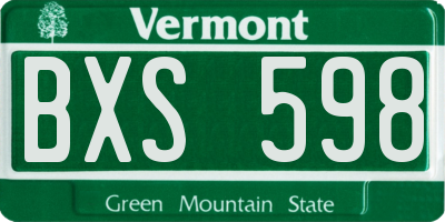 VT license plate BXS598