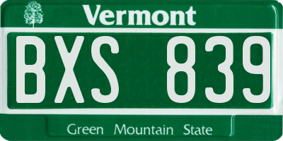 VT license plate BXS839